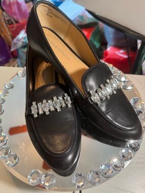 Adrienne Vittadini Women’s Black Loafers with Crystal Trim, NWOT